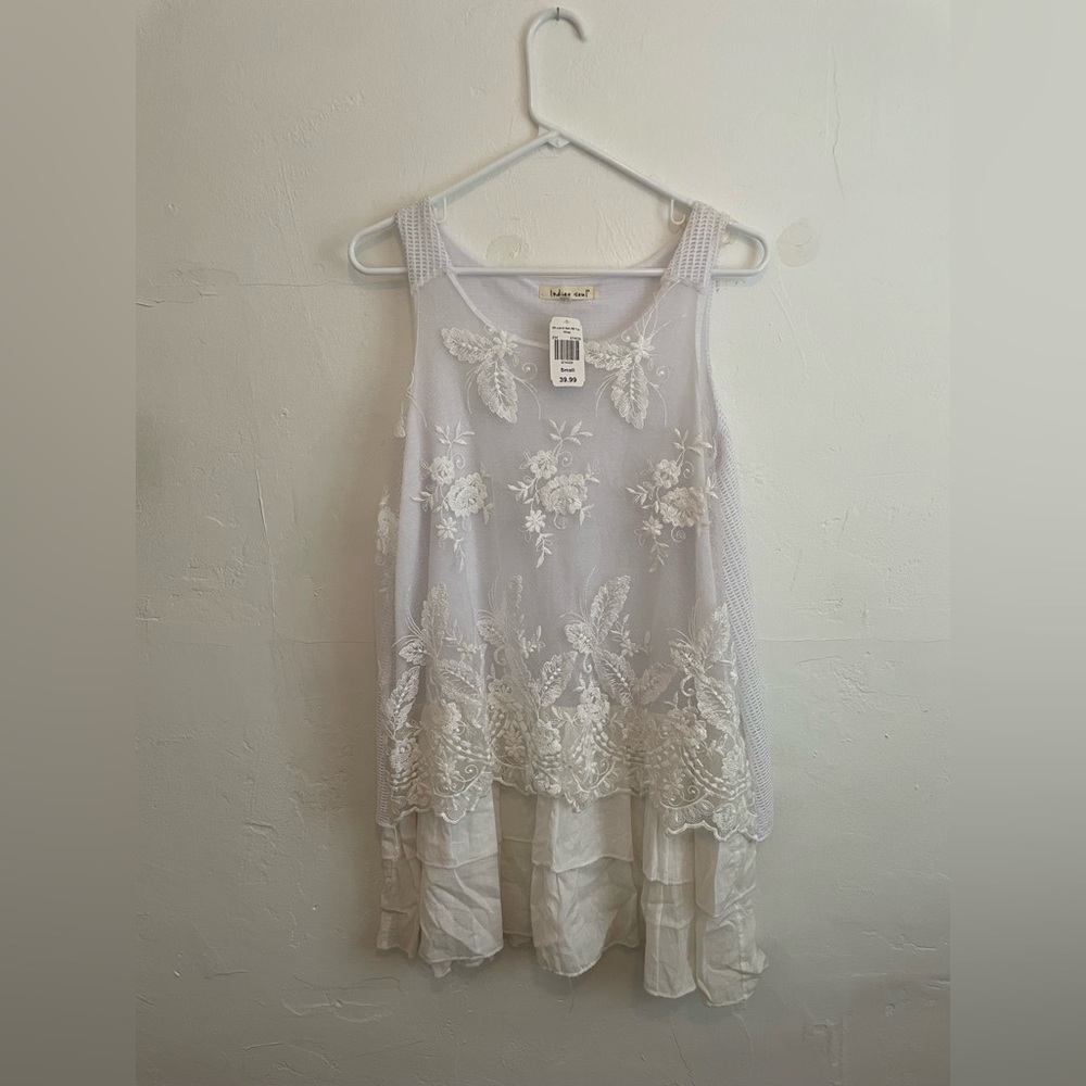 Indigo Soul White Lace & Mesh Tank Dress